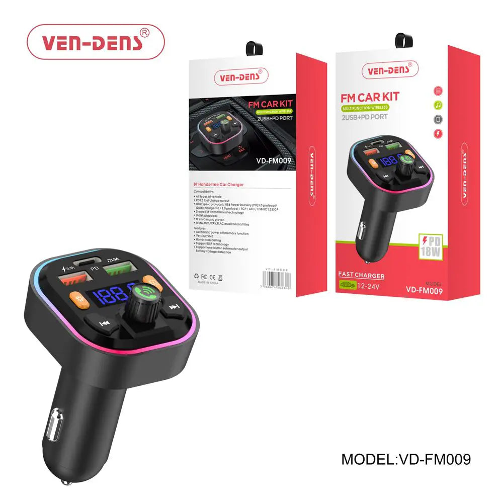 Wireless FM Car Adapter with USB-C Fast Charging