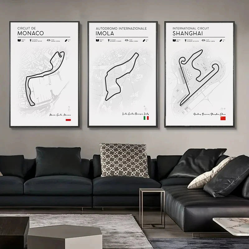 Grand Prix Circuit Poster Collection – Silverstone, Monaco & Monza
