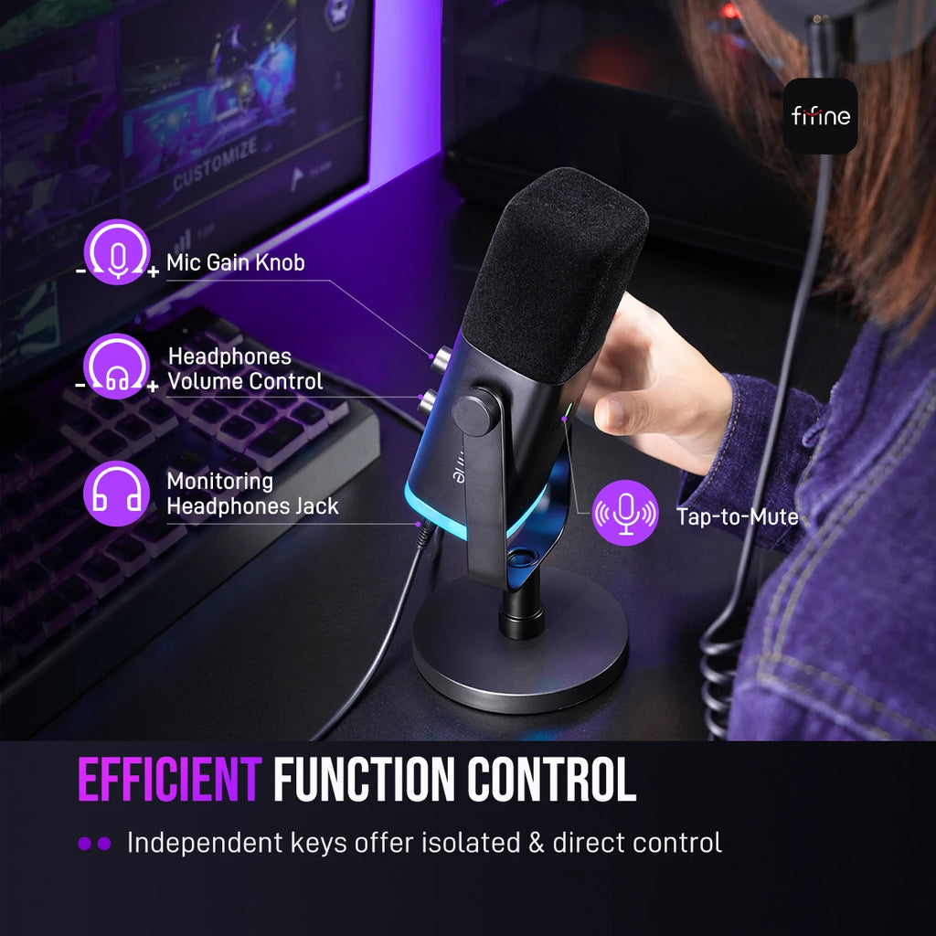 FIFINE AM8 RGB USB/XLR Dynamic Gaming Microphone