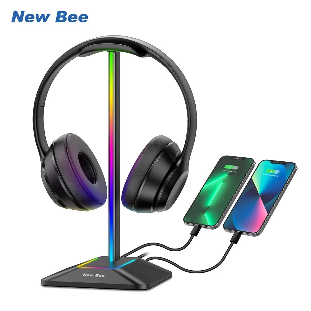 RGB Headset Stand with Dual USB Ports
