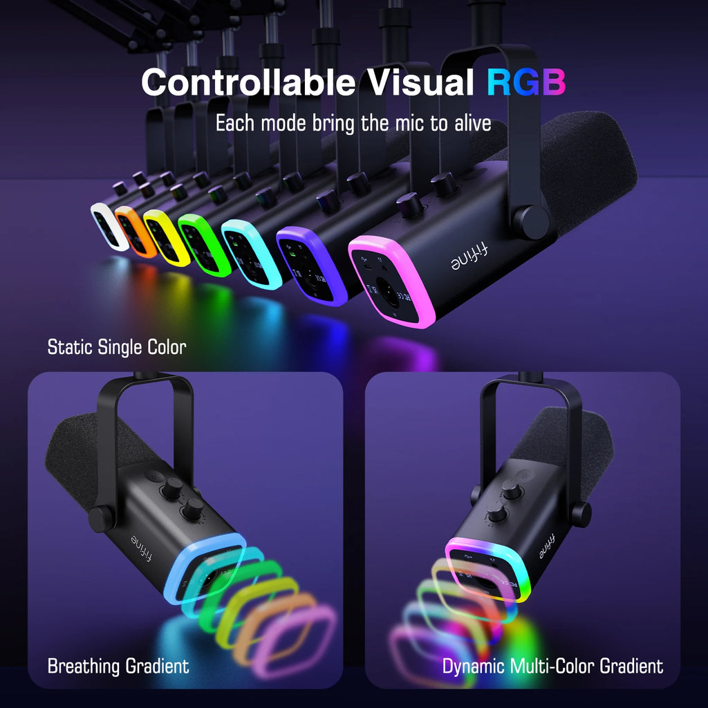 FIFINE AM8T RGB USB/XLR Microphone Kit with Boom Arm