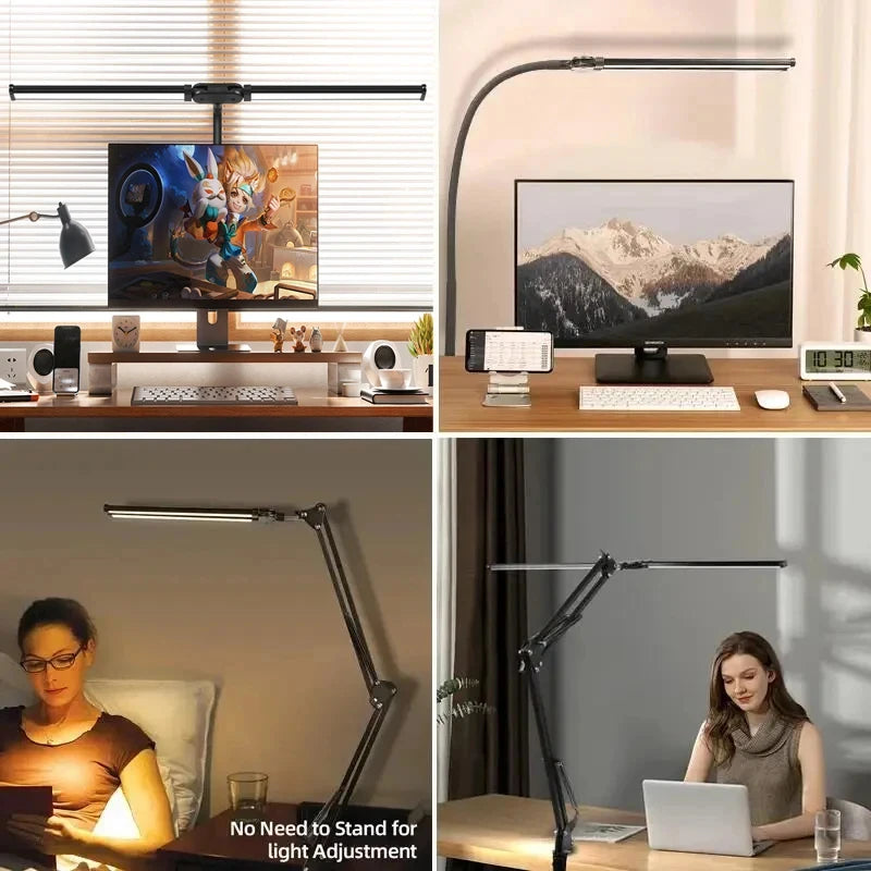 Dual-Head Clamp LED Desk Lamp