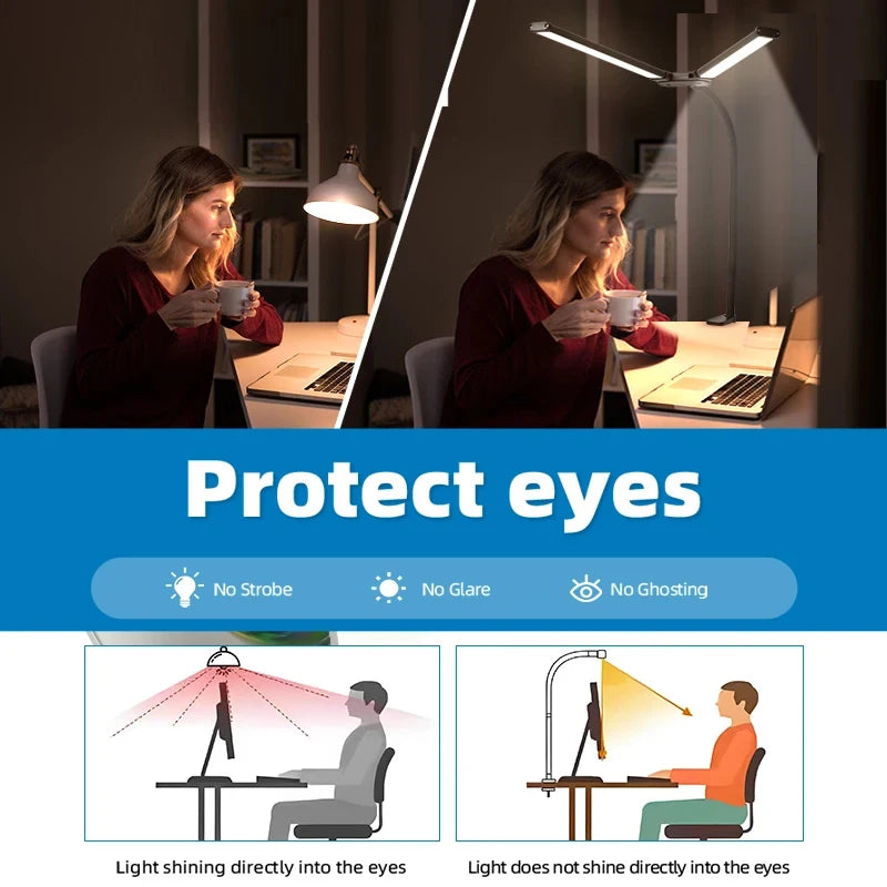 Dual-Head Clamp LED Desk Lamp