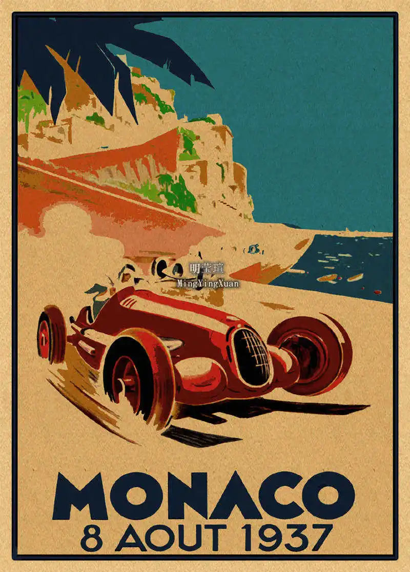 Vintage 1980s Racing Car Kraft Poster