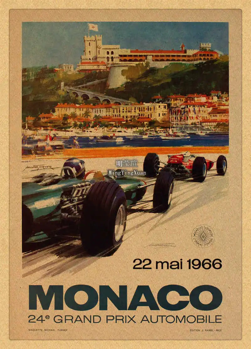 Vintage 1980s Racing Car Kraft Poster