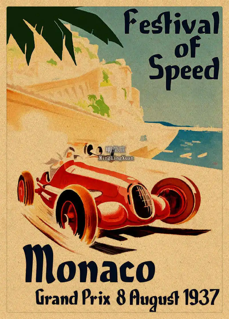 Vintage 1980s Racing Car Kraft Poster