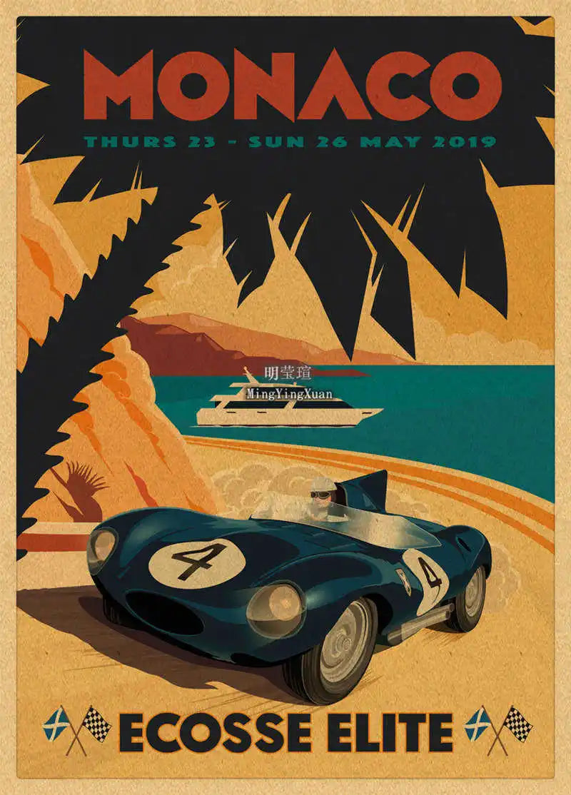 Vintage 1980s Racing Car Kraft Poster