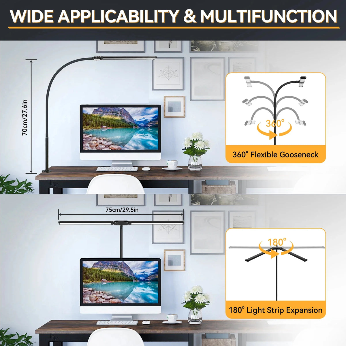 Dual-Head Clamp LED Desk Lamp