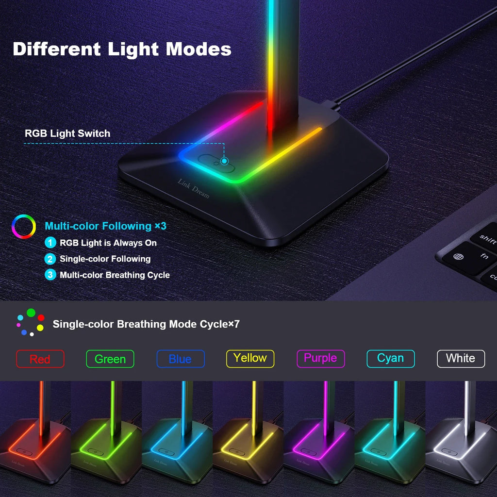 RGB Headset Stand with Dual USB Ports