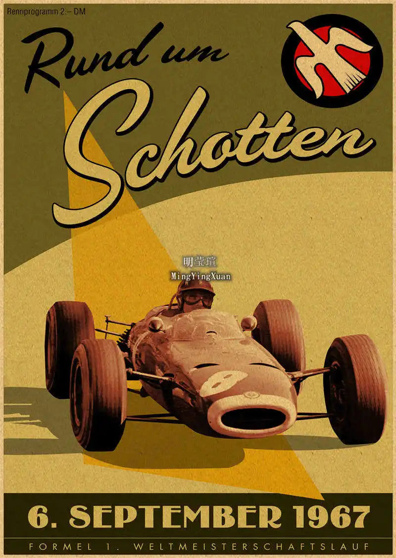 Vintage 1980s Racing Car Kraft Poster