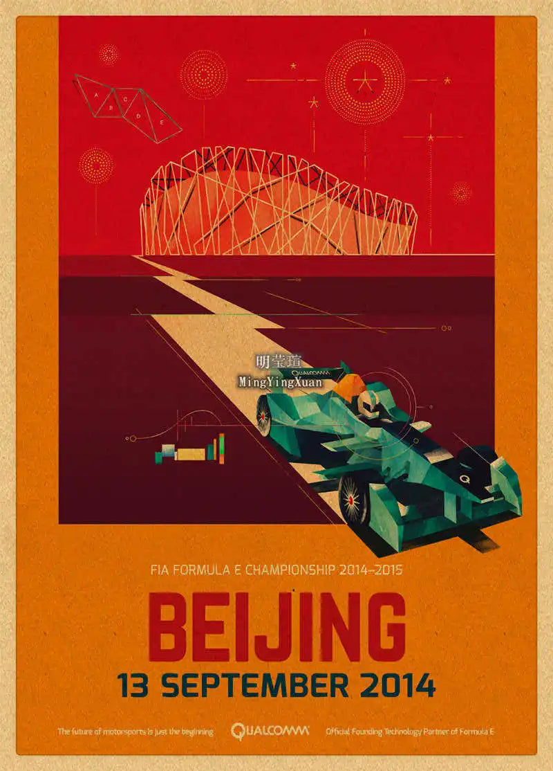 Vintage 1980s Racing Car Kraft Poster
