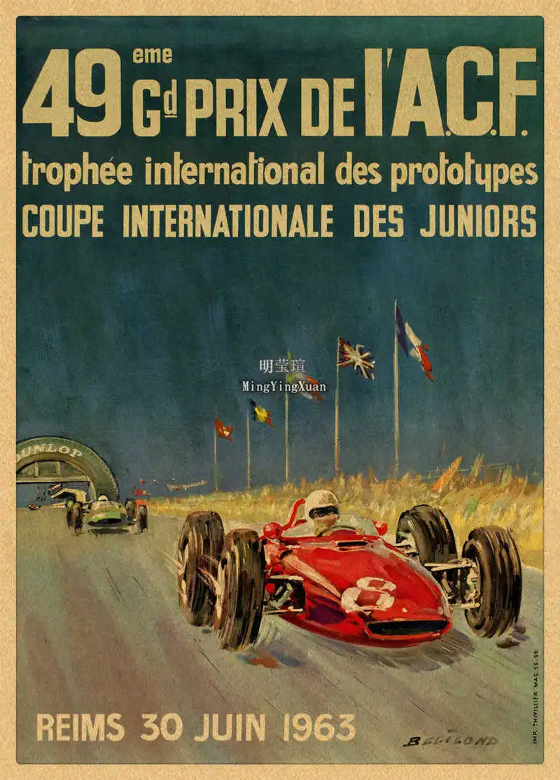 Vintage 1980s Racing Car Kraft Poster