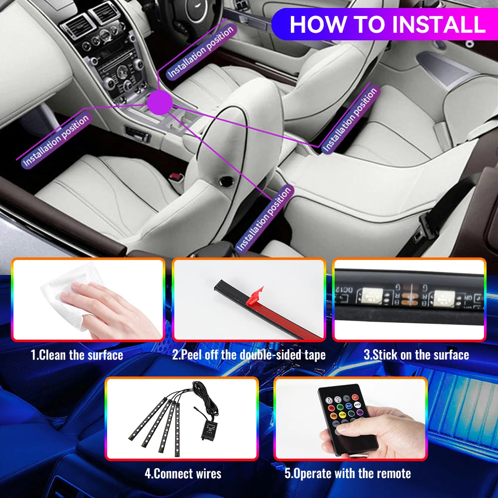 RGB Car Interior Ambient Light Kit