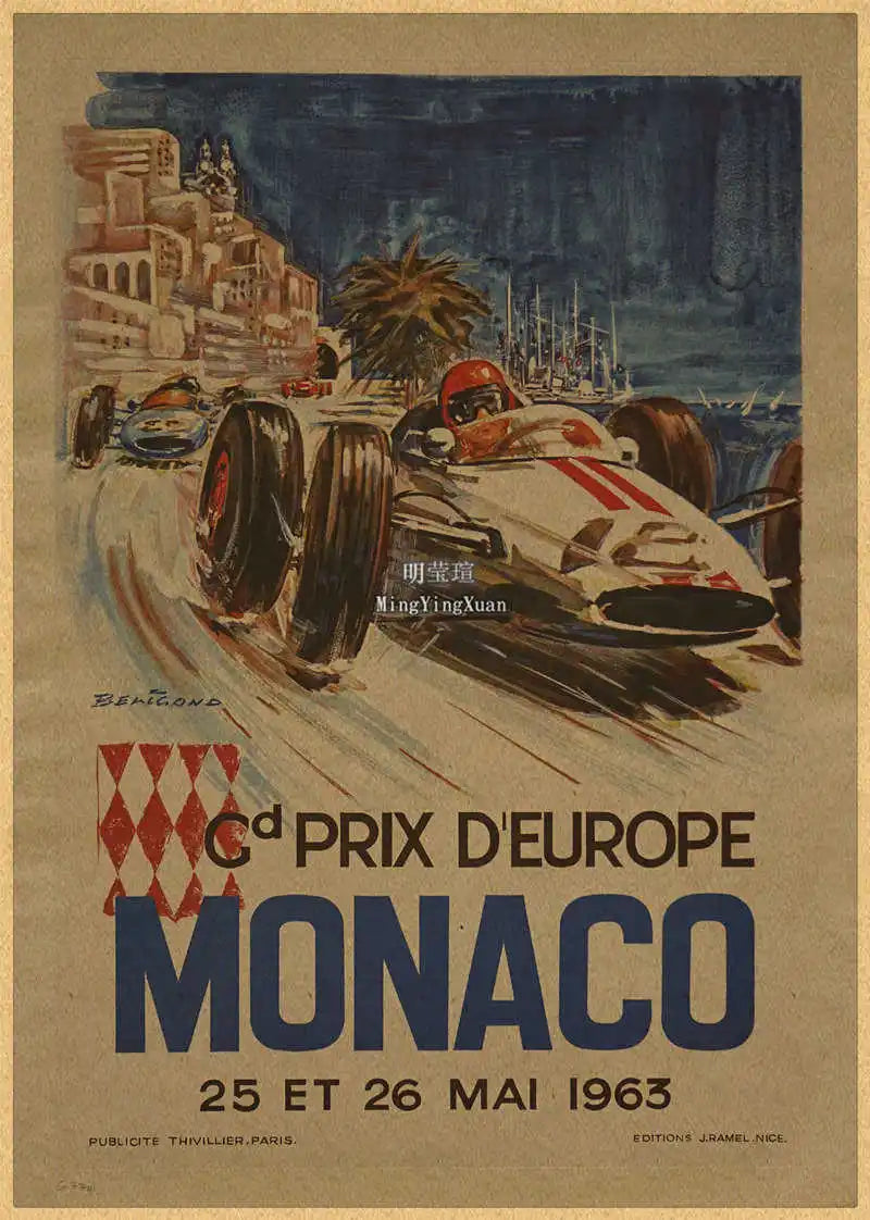 Vintage 1980s Racing Car Kraft Poster