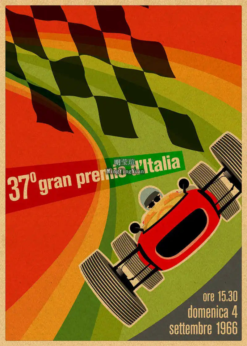 Vintage 1980s Racing Car Kraft Poster
