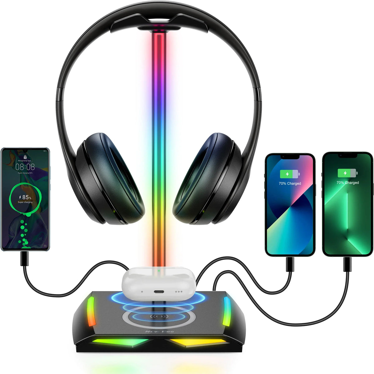 RGB Headset Stand with Dual USB Ports