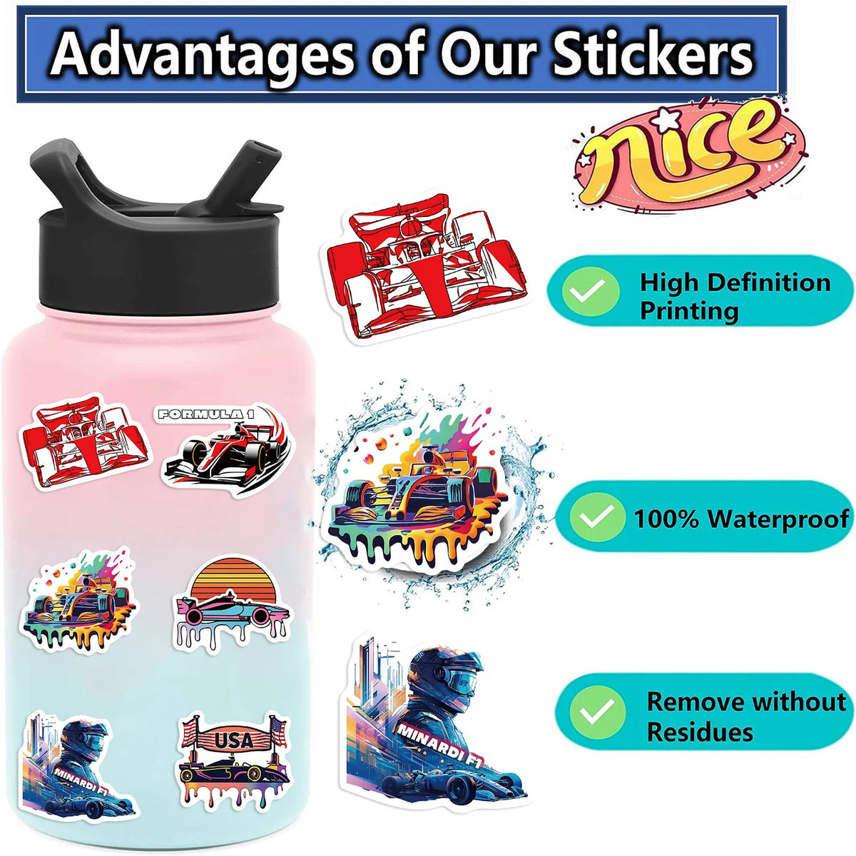 50-Piece Racing Sticker Pack