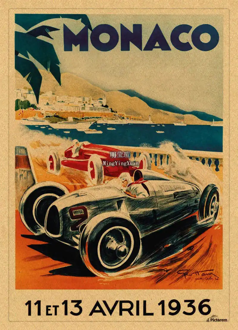Vintage 1980s Racing Car Kraft Poster
