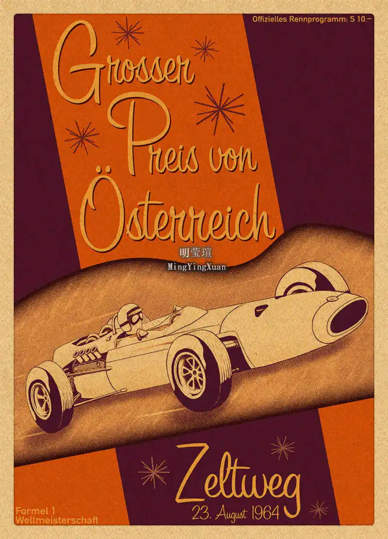 Vintage 1980s Racing Car Kraft Poster