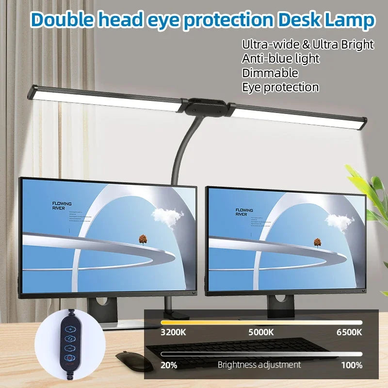 Dual-Head Clamp LED Desk Lamp